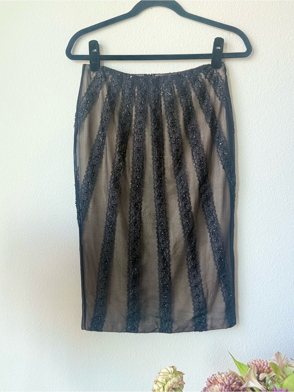 BNWT Vintage Mandalay Black Beaded Pencil Skirt